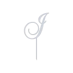 Elegant J monogram letter swirl script cake topper with a sophisticated design, crafted from high-quality Aluminum. This topper features a Natural Aluminum finish, adding a touch of elegance to any cake. Measuring 7.0 inches wide by 13.0 inches high, it is perfect for weddings, birthdays, and other special occasions.